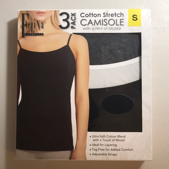 Felina 3 pck cotton blend stretch camisole ideal for layering adjustable strap M